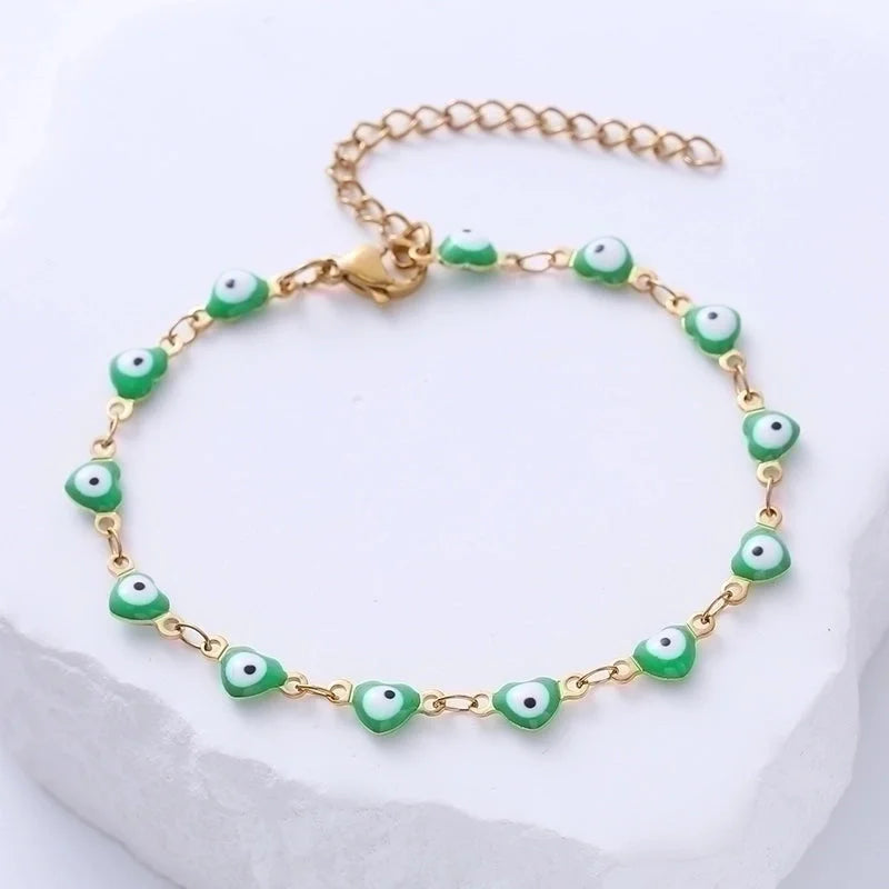 Classic Style Devil'S Eye Heart Shape 304 Stainless Steel 18K Gold Plated No Inlaid Stainless Steel Bracelets In Bulk