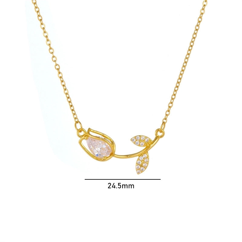 Titanium Steel Copper Minimalist Shiny Plating Inlay Flower Zircon Necklace