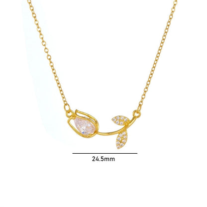 Titanium Steel Copper Minimalist Shiny Plating Inlay Flower Zircon Necklace