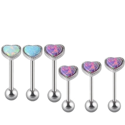 2 Pieces Tongue Rings Hip-Hop Heart Shape 304 Stainless Steel Synthetic Opal Inlay Synthetic Opal Tongue Rings
