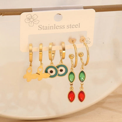 1 Set Elegant Minimalist Star Heart Shape Bow Knot 304 Stainless Steel Titanium Steel Glass Zircon 18K Gold Plated Drop Earrings