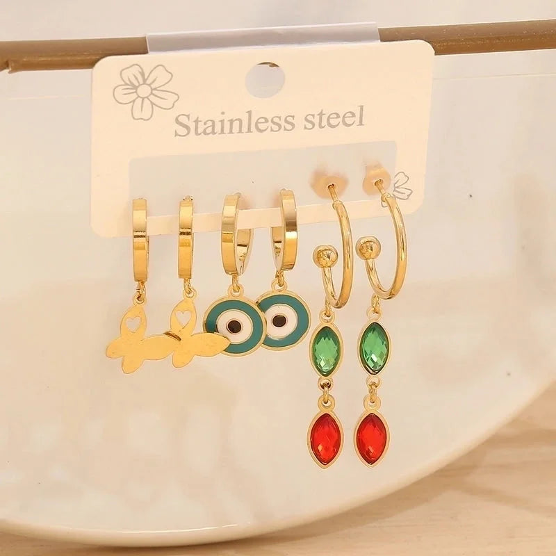 1 Set Elegant Minimalist Star Heart Shape Bow Knot 304 Stainless Steel Titanium Steel Glass Zircon 18K Gold Plated Drop Earrings