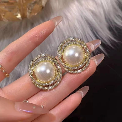 1 Pair IG Style Minimalist U Shape Geometric Flower Inlay Imitation Pearl Artificial Pearls Rhinestones Drop Earrings Ear Studs