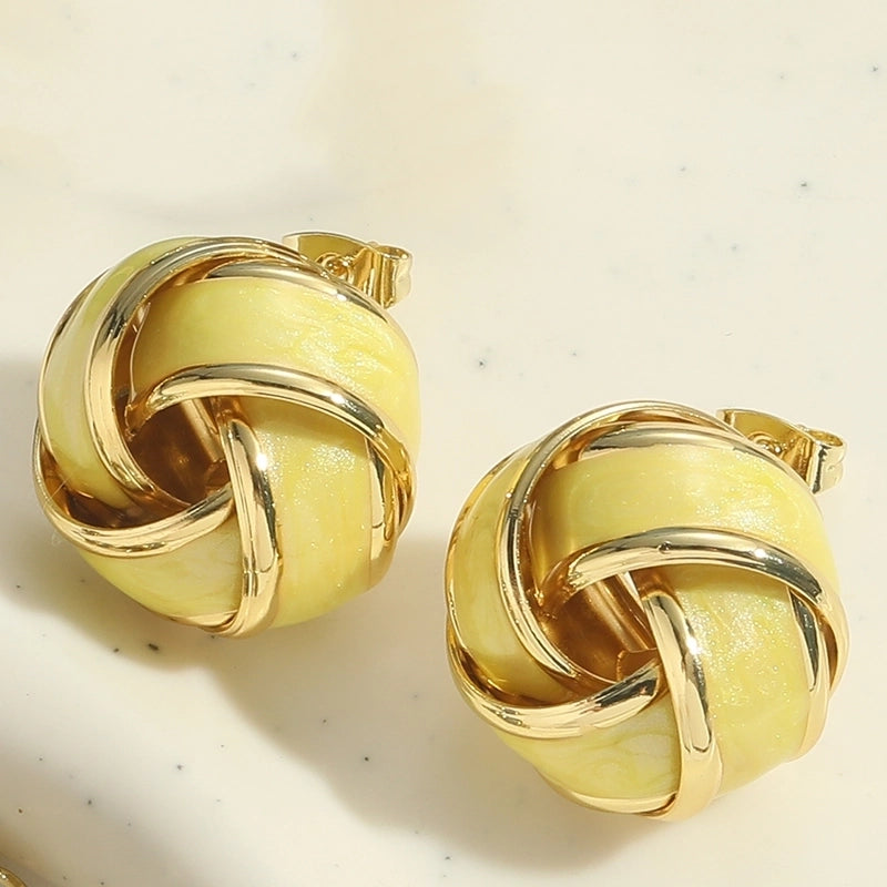 1 Pair Elegant Round Copper 14K Gold Plated Ear Studs
