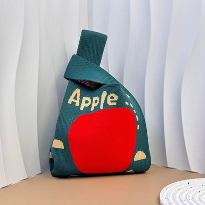 Christmas Apple Knitted Handbag Handbag Gift Bag Handheld Casual Tote Bag Lunch Box Bag Mobile Phone Bag