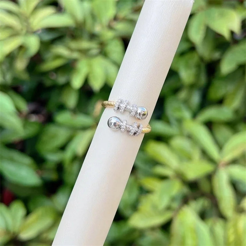 Copper 18K Gold Plated Inlay Geometric Zircon Open Rings