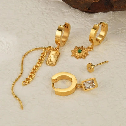 1 Set Minimalist Classic Style Heart Shape Inlay 304 Stainless Steel Rhinestones Drop Earrings