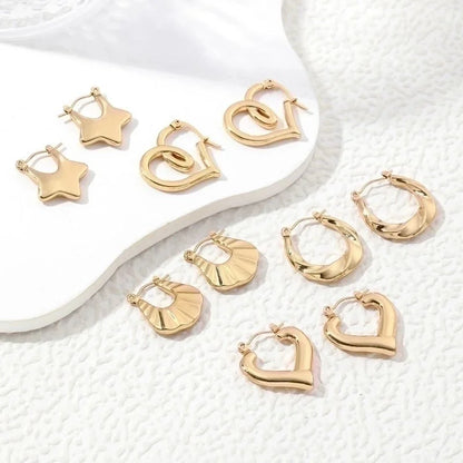 1 Pair Elegant Sweet Commute Heart Shape Plating Stainless Steel 18K Gold Plated Earrings