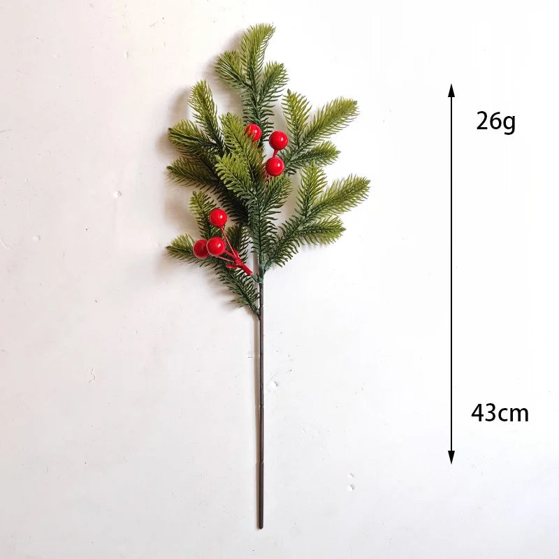 Simulation Pine Needle Red Fruit Single Christmas Green Plant Ornaments Indoor And Outdoor Flower Arrangement Decoration Artificial Pine Needle With Frost