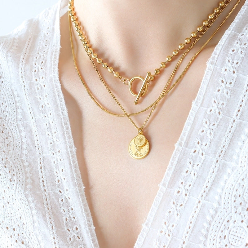 Fashion Round Solid Color 304 Stainless Steel 18K Gold Plated Plating Necklace