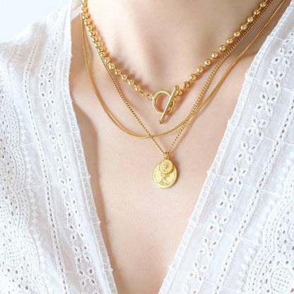 Fashion Round Solid Color 304 Stainless Steel 18K Gold Plated Plating Necklace