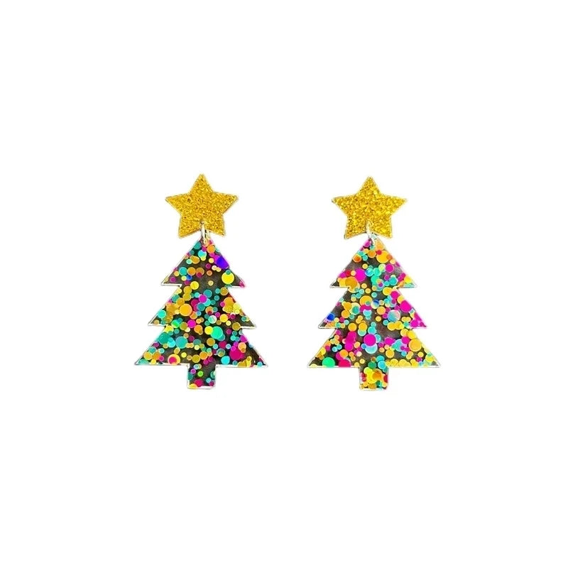 -style Christmas Acrylic Earrings Simple Color Star Sequins Christmas Tree Earrings For Women