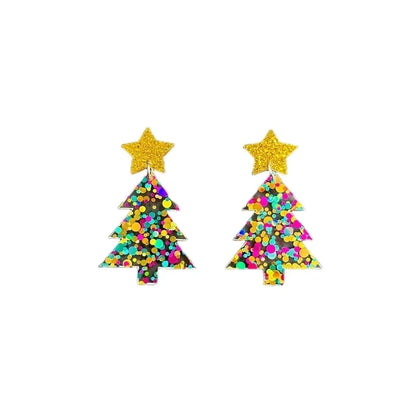-style Christmas Acrylic Earrings Simple Color Star Sequins Christmas Tree Earrings For Women