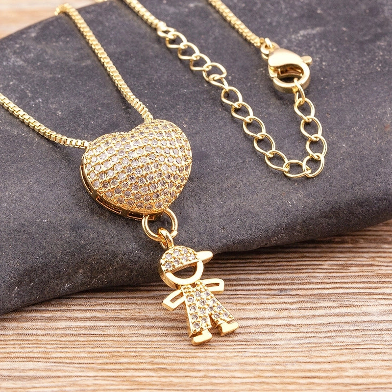 2 Pieces Exaggerated Novelty Modern Style Human Copper Plating Inlay 18K Gold Plated Zircon Pendant Necklace