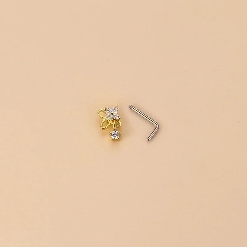 1 Piece Nose Rings & Studs Fashion Flower Bow Knot 316L Stainless Steel Copper Plating Zircon