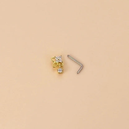 1 Piece Nose Rings & Studs Fashion Flower Bow Knot 316L Stainless Steel Copper Plating Zircon
