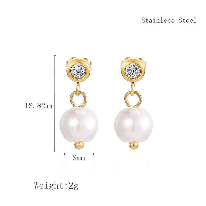 1 Piece Elegant C Shape Flower Bow Knot Inlay 304 Stainless Steel Rhinestones Pearl 18K Gold Plated Drop Earrings