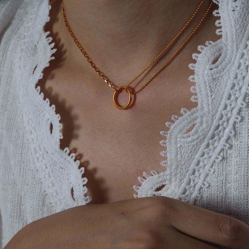 Minimalist Circle Titanium Steel 18K Gold Plated Plating Pendant Necklace