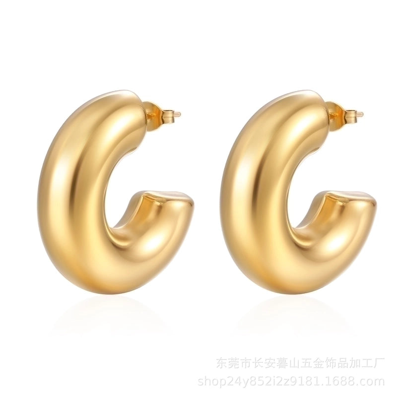 1 Pair Fashion Solid Color Plating 304 Stainless Steel 18K Gold Plated Earrings