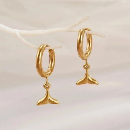 1 Pair Minimalist Fish Tail Polishing Plating Stainless Steel 18K Gold Plated Drop Earrings