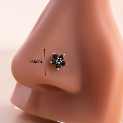 1 Piece Nose Rings & Studs Casual Sweet Korean Style Flower 316L Stainless Steel Copper Inlay Zircon Nose Rings & Studs