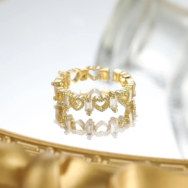 Minimalist Classic Style Heart Shape Copper Inlay Zircon Rings