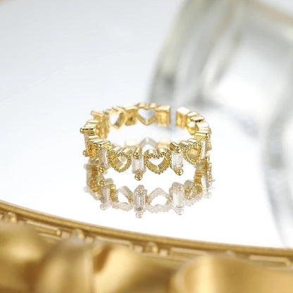 Minimalist Classic Style Heart Shape Copper Inlay Zircon Rings