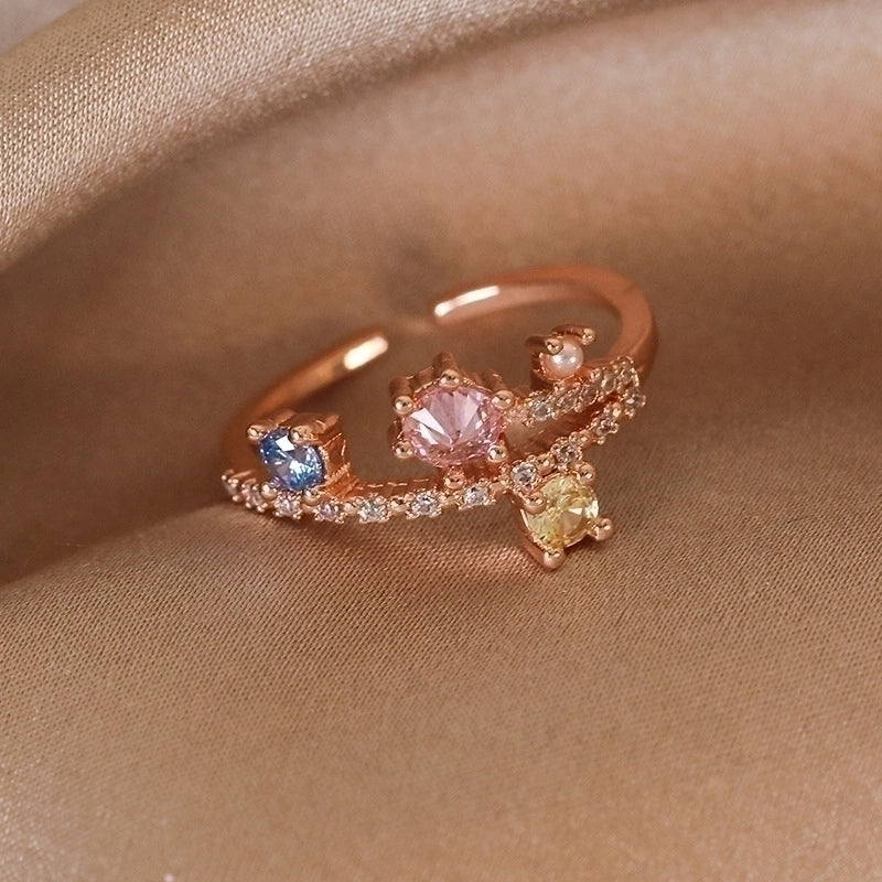 Minimalist Shiny Star Water Droplets Heart Shape Copper Inlay White Gold Plated Gold Plated Zircon Open Rings