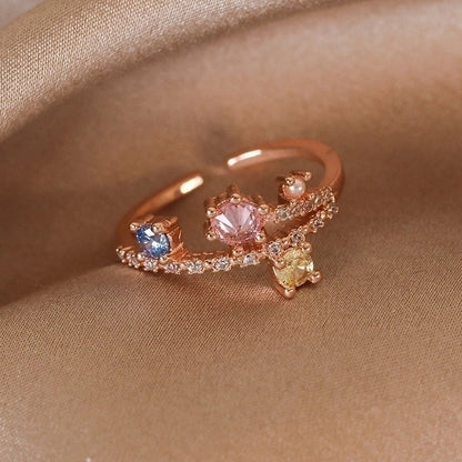 Minimalist Shiny Star Water Droplets Heart Shape Copper Inlay White Gold Plated Gold Plated Zircon Open Rings