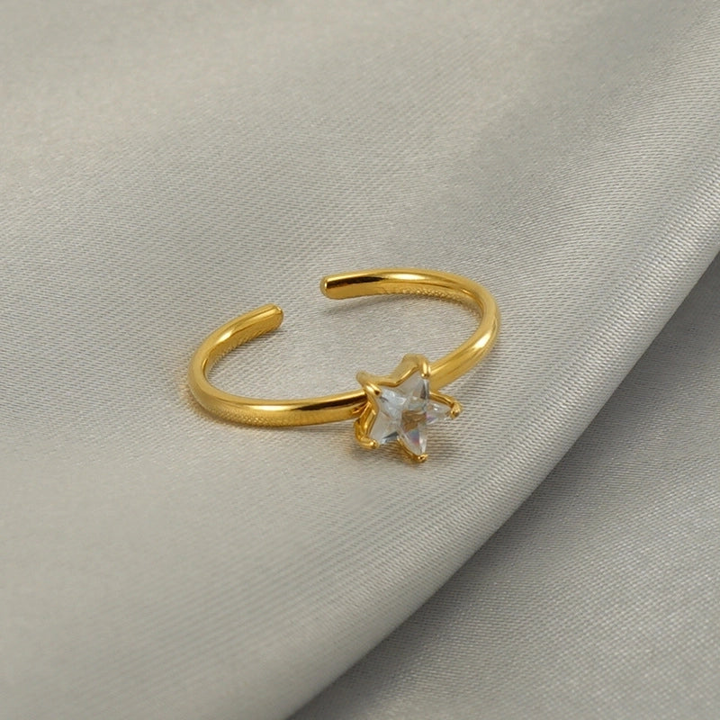 Casual Minimalist Leaves Heart Shape Crown 304 Stainless Steel Zircon 18K Gold Plated Inlay Open Rings