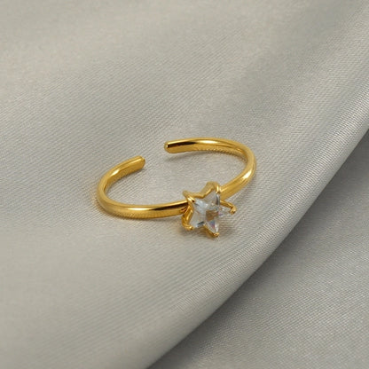 Casual Minimalist Leaves Heart Shape Crown 304 Stainless Steel Zircon 18K Gold Plated Inlay Open Rings