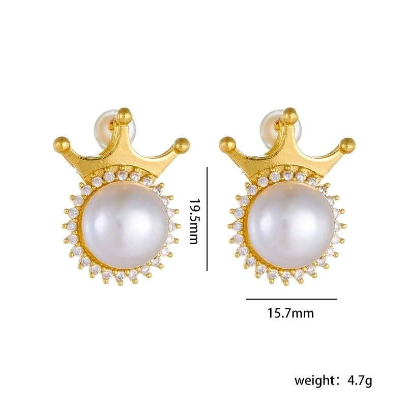 304 Stainless Steel Copper Inlay Crown Artificial Pearls Earrings Necklace
