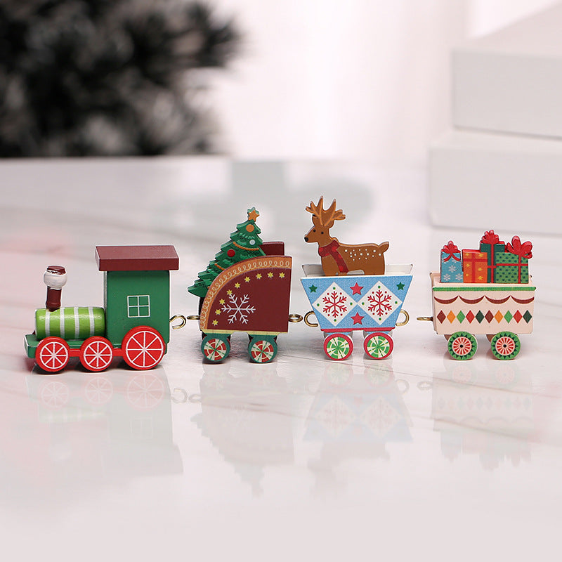 Christmas Wooden Train For Children Kindergarten Christmas Holiday Gift Window Display