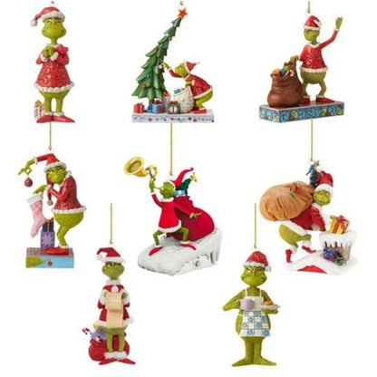 2 Pieces Christmas Green Furry Monster Ornament Hanging Decoration Christmas Tree Hanging Design Decoration Resin 3d