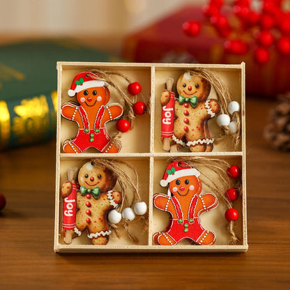 Christmas Cute Gingerbread Doll Car Wood Party Festival Hanging Ornaments Decorations Hanging Ornaments