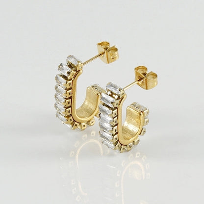 1 Pair Fashion U Shape Plating Inlay 304 Stainless Steel Rhinestones 18K Gold Plated Stainless Steel Earrings