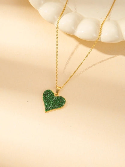 IG Style Minimalist Heart Shape Titanium Steel Shell Zircon Inlay Earrings Necklace