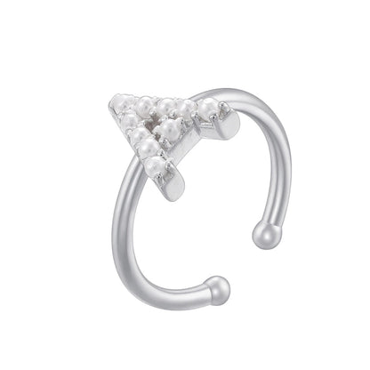 Copper 18K Gold Plated Plating Inlay Letter Artificial Pearls Open Rings