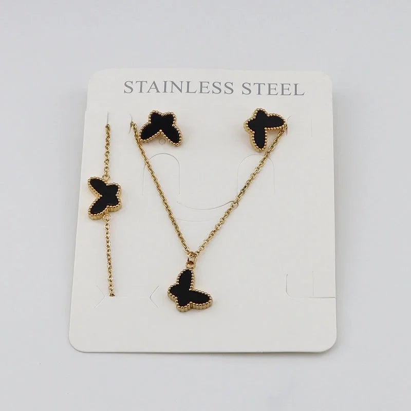 3 Pieces Casual Sweet Classic Style Butterfly 304 Stainless Steel Gold Plated Bracelets Earrings Necklace