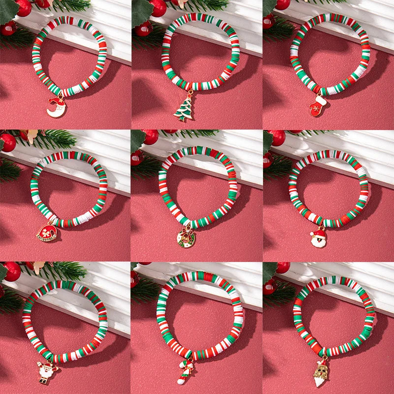 Christmas Bracelet Soft Clay Christmas Ornament Santa Claus Pendant Bracelet Snowflake Reindeer Bracelet