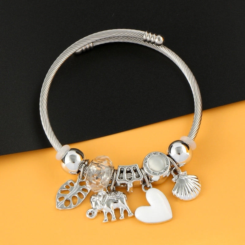 Elegant Luxurious Heart Shape 304 Stainless Steel White Gold Plated Crystal Zircon Bangle In Bulk