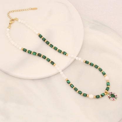 Vacation Bohemian Devil'S Eye Heart Shape Artificial Pearl Natural Stone Copper 18K Gold Plated Zircon Pendant Necklace In Bulk