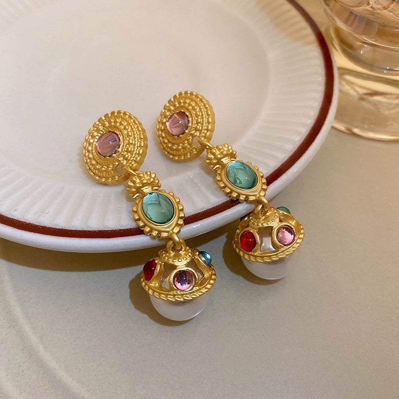 1 Pair Glam Geometric Plating Inlay Copper Artificial Pearls Rhinestones Drop Earrings