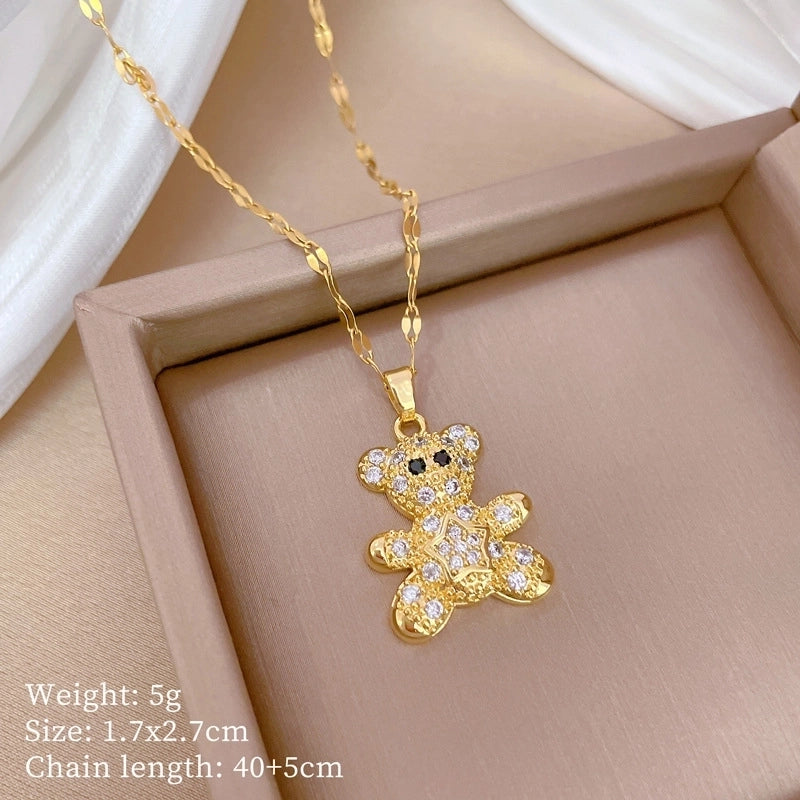 Fashion Geometric Titanium Steel Copper Plating Artificial Diamond Necklace