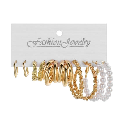 Retro Round Alloy Plating Artificial Pearls Women\'s Earrings Ear Studs 6-piece Set