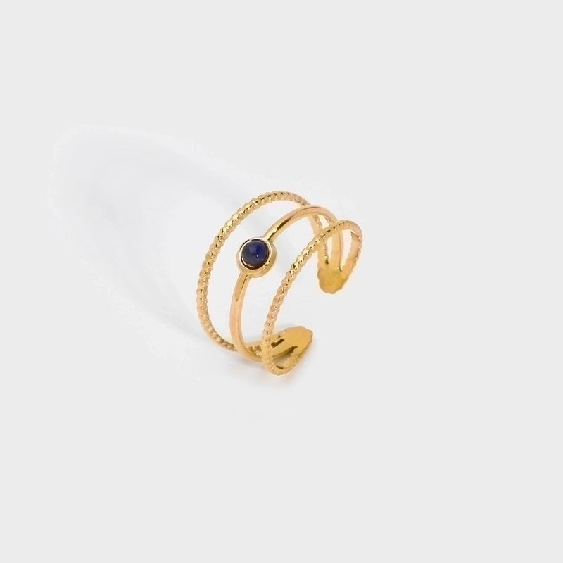 304 Stainless Steel 18K Gold Plated Minimalist Commute Inlay Solid Color Natural Stone Open Ring