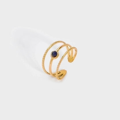 304 Stainless Steel 18K Gold Plated Minimalist Commute Inlay Solid Color Natural Stone Open Ring