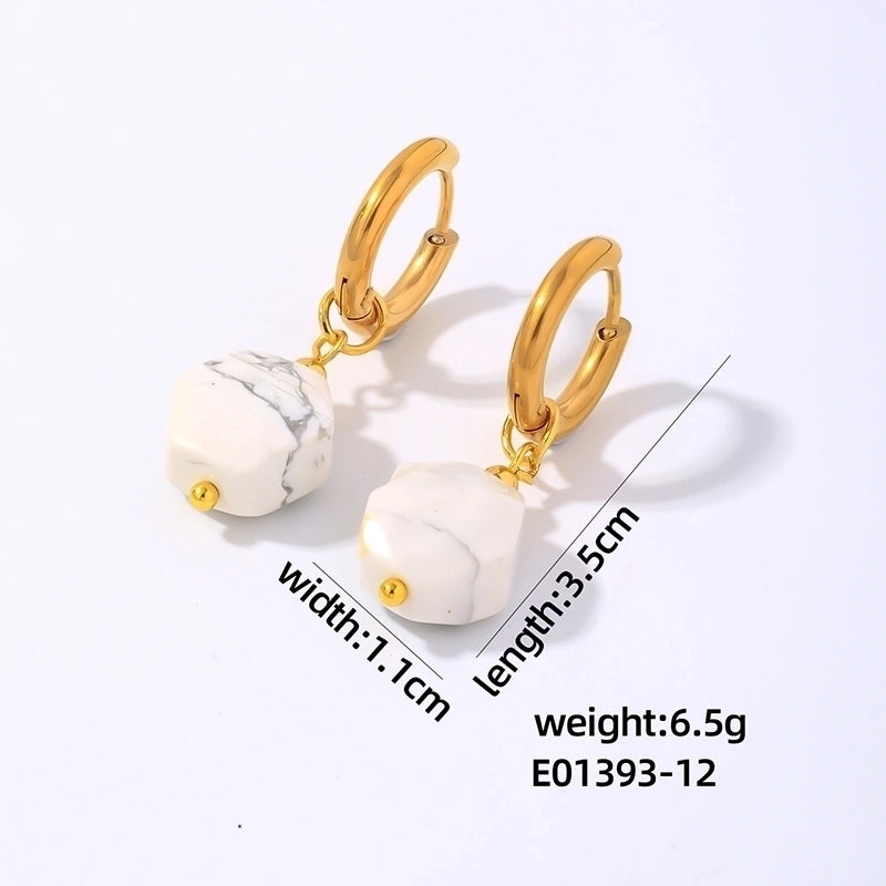 1 Pair Lady Minimalist Commute Geometric 304 Stainless Steel Natural Stone Drop Earrings