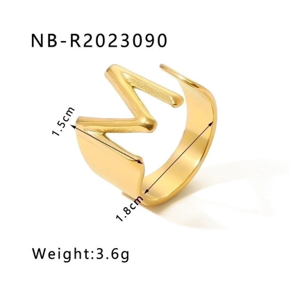304 Stainless Steel 18K Gold Plated Modern Style Minimalist Asymmetrical Plating Letter Open Rings