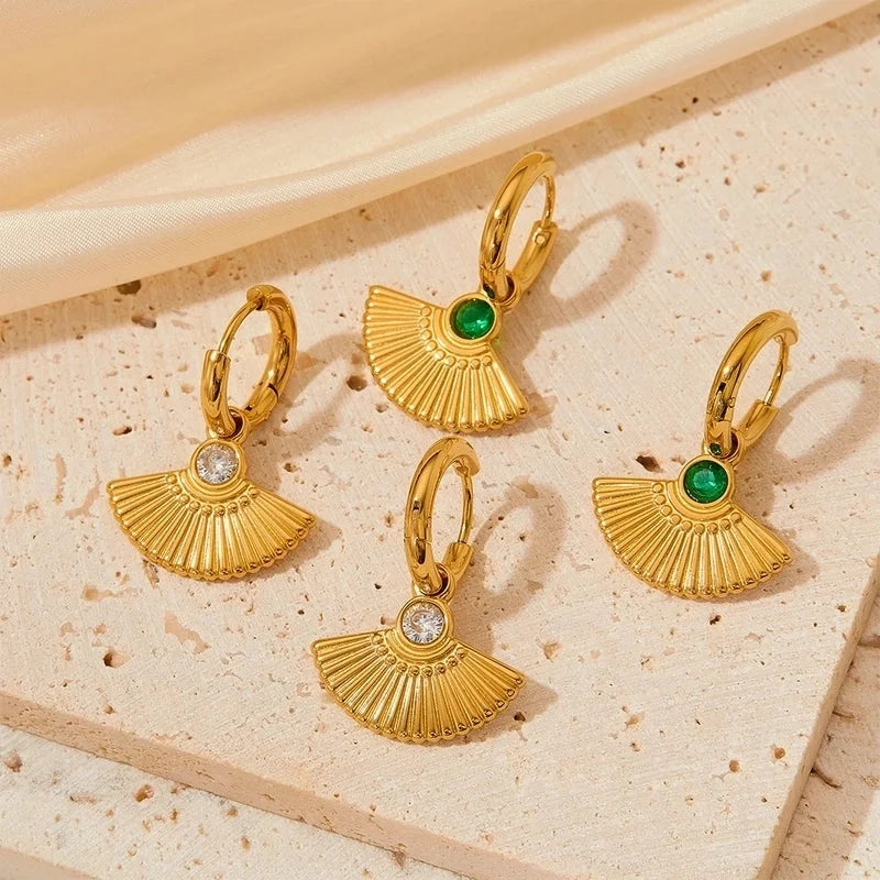 1 Pair Retro Sector Plating Inlay 304 Stainless Steel Zircon 16K Gold Plated White Gold Plated Gold Plated Earrings